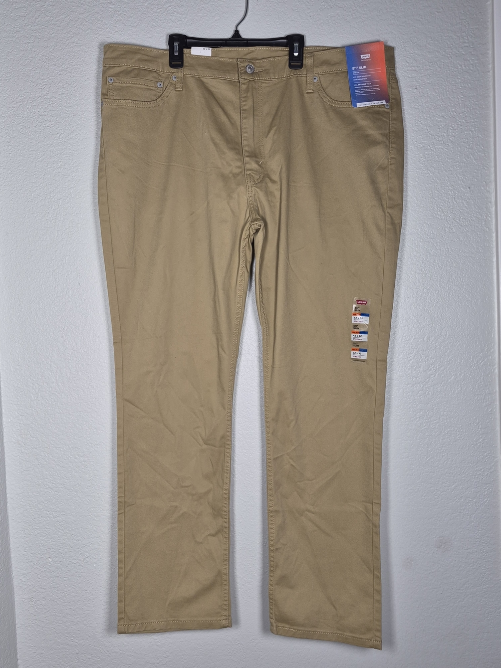 Levi's 511 Slim Fit All Seasons Tech Stretch Pants Khaki Mens 42x32